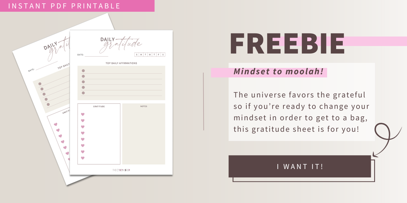 Download a free daily gratitude sheet to start journaling the things you are grateful for & open the door for the universe to shower you with more!
